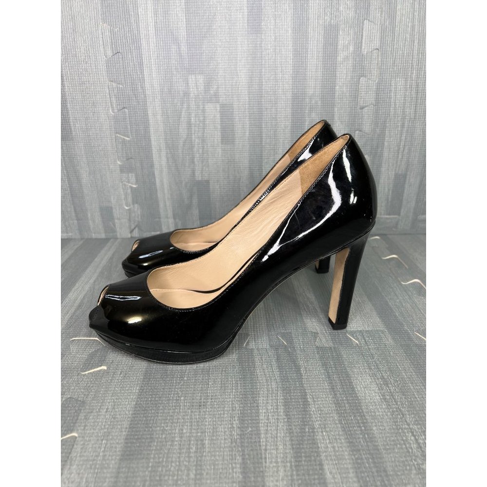 VIA SPIGA Open Toe Patent Leather Heels Black Size 8